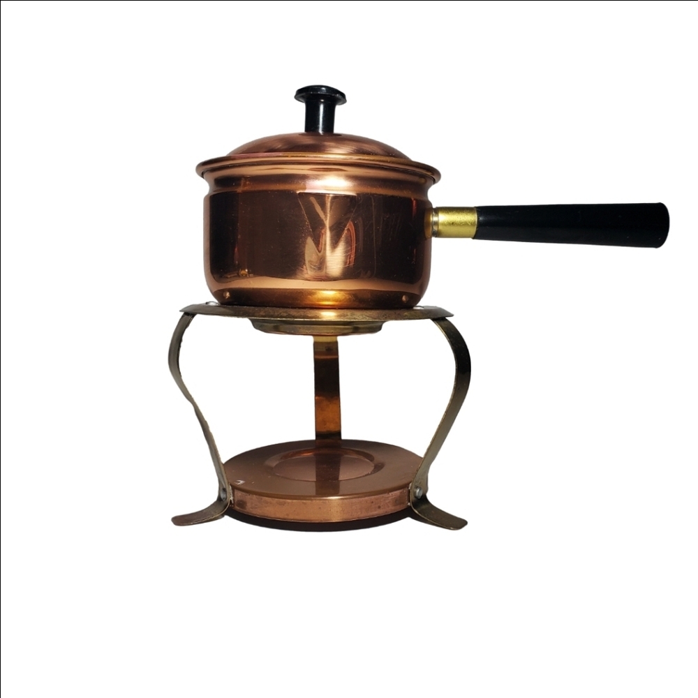 Mid-Century Vintage Copper Fondue Set Butter Warmer Small Sauce Pot Cookware